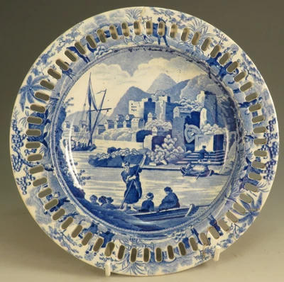 £54 • Buy Antique Pottery Pearlware Blue Transfer Spode Caramanian Arcaded Plate 1810