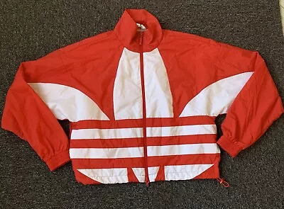 Adidas Originals Windbreaker Jacket Womens XS Large Trefoil Logo Red Full Zip • $34.95