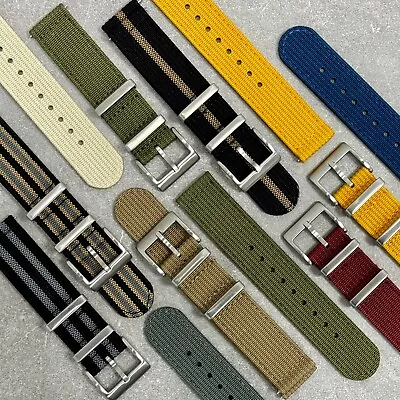 Two Piece NATO Watch Strap Quick Release Premium Ribbed Nylon 20mm 22mm • £10.95