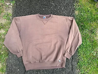 VTG 90s RUSSELL ATHLETIC Mocha Brown FADED Distressed Crewneck Sweatshirt L • $39.99