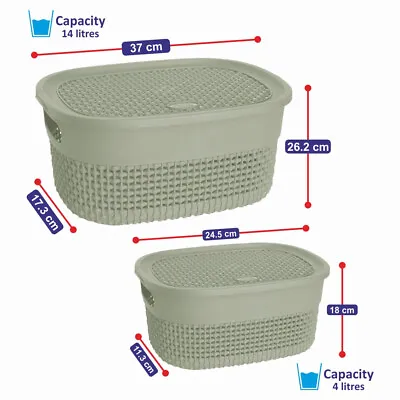 £14.99 • Buy Set Of GREEN Small & Large Storage Basket With Lid Handle Home Kitchen Bathroom