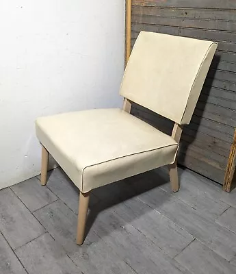 Vintage Mid Century Modern Cream Vinyl Low Slipper Vanity Lounge Chair Dearborn • $270