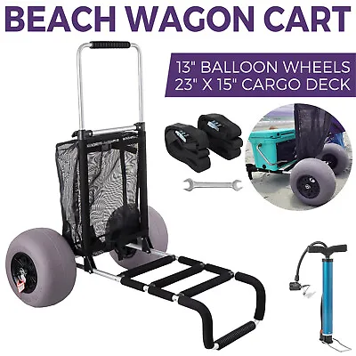 Beach Cart Beach Wagon For Sand 23  X 15  Deck With 13  TPU Balloon Wheel • $118.90