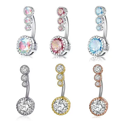 Belly Navel Button Bars Body Bar Piercing Jewellery Gem Ring Crystal Rings • £3.99