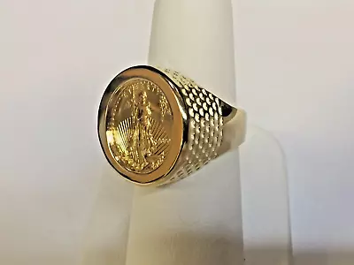 Vintage Coin Ring 925 Sterling Silver Men's Wedding Ring 14k Yellow Gold Over • $265.84