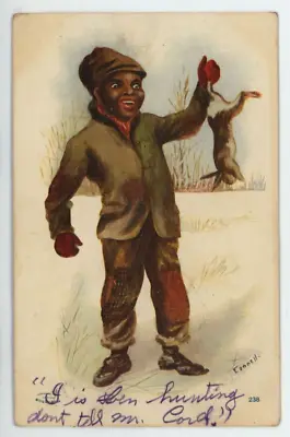 1907 Connell Black African American Boy Rabbit Hare Hunter Cruel Winter Postcard • $14.96