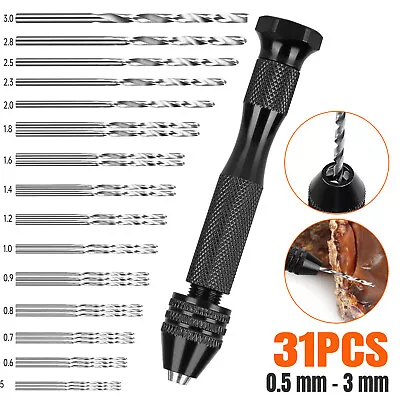 31Pcs Mini Micro Hand Twist Drill Bits Set Manual Keyless Chuck Pin Vise Rotary • $9.98