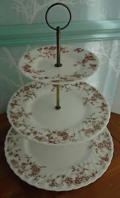 3 Tier XL Minton China Cake Stand Ancestral S376 Antiqued Brass Fittings • £12