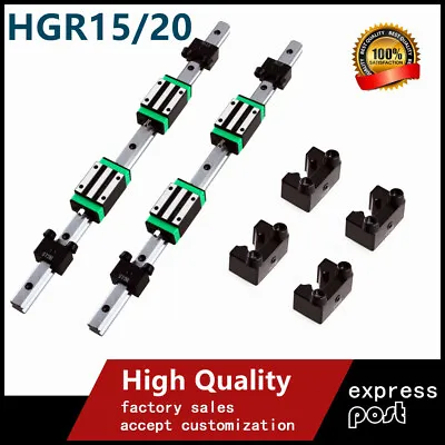 2X HGR15/20 Linear Guide Rail+4X HGH15/20CA Block&4X Limit Block CNC 200-1500MM • £15