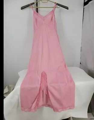VTG 60s Gaymode Full Slip Dress Pink 100% Silky Nylon & Lace Lingerie Pennys 14 • $16.99