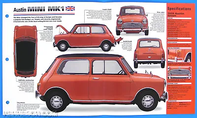 Austin Mini MK1 UK 1959-1967 Spec Sheet Brochure Poster IMP Hot Cars Group 1 #55 • $9.99