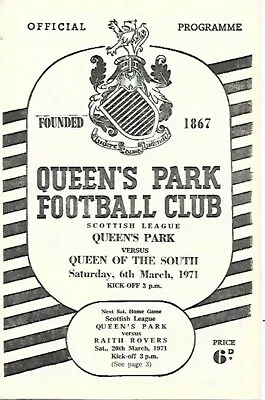 Queens Park V Queen Of The South Scottish League 6th March 1971 • £1.10