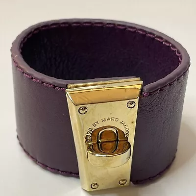 Marc By Marc Jacobs Plum Purple Gold Tone Leather Lock Cuff Bracelet READ AL5.3 • $49.99