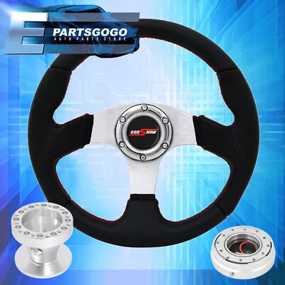 For 86-01 Integra 320mm Black Steering Wheel Silver Godsnow Slim Quick Release • $99.99