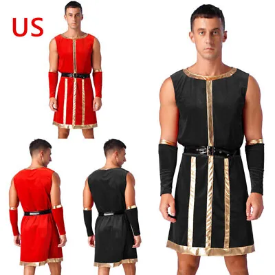 US Men Medieval Renaissance Royal Guard Halloween Costume Stripe Robe With Cuffs • $19.59