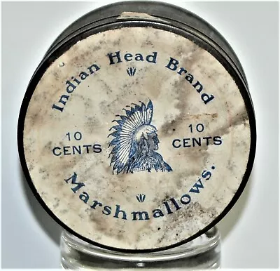 Rare Antique Vintage Indian Head Brand Marshmallows 10 Cents Tin Can • $349.99