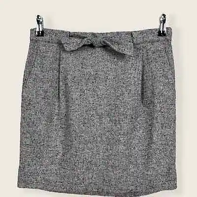 J. Crew Gray Wool Tweet Bow Tie Waist Short Skirt Size 2 Career Workwear Pockets • $28