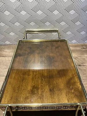 Mid Century Modern Bar Serving Tray Wood Glass Top Hollywood Regency Tiki Bar • $89.95