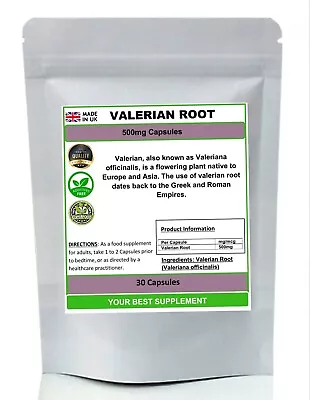 Valerian Root Capsules 500mg 100% Natural (High Strength) Valeriana Officinalis • £7.50