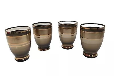 Vintage Smoke Glass With Gold Stripe - Cordial Shot Glasses - Lot Of 4 • $19.95