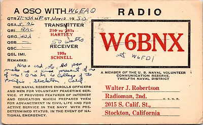 1930 W6BNX W6FDI US Navy Stockton California Ham Radio Amateur QSL Card Postcard • $11.96