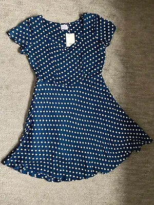 NWT Modcloth Compania Fantastica Blue W/ White Polka Dots Dress Sz XL • $24.95