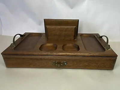 Vintage Valet Station Dresser Box Wood Men’s Jewelry Wooden Velvet Drawer Ornate • $19.89