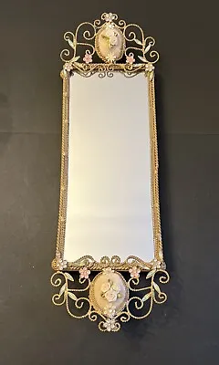 Vintage Rhinestone Dresser Tray Perfume Hollywood Regency Vanity Mirror 17.5” • $98