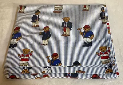 Ralph Lauren Polo Bear Flat Twin Sheet Cutter Fabric Stripe Vintage Made In USA • $27