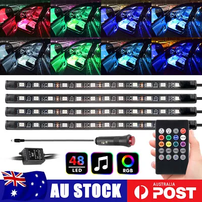 4x RGB LED Interior Footwell Strip Lights Remote  Control Cigarette Lighter Kit • $8.99