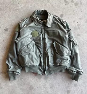 Vintage 80s US Military USAF 45/P Green Flight Bomber Jacket Large ￼ • $124.49