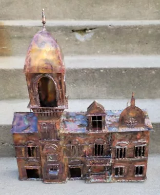 Vintage Copper CITY BUILDING Sculpture Metal Wall Art Hanging Town MCM Magaw Org • $795