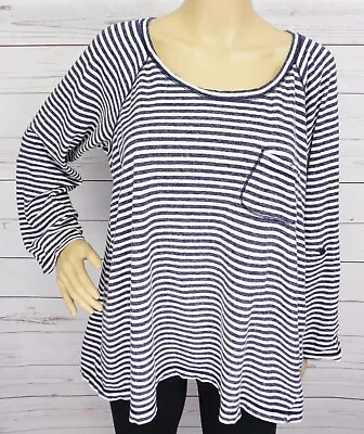 Max Edition Weekend Shirt Womens Size XL Blue Striped Roll Tab 3/4 Sleeve Sailor • $10.49