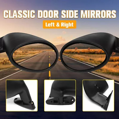 Pair Universal Classic Car Door Side View Mirror & Matte Black Gaskets Vintage • $39.99