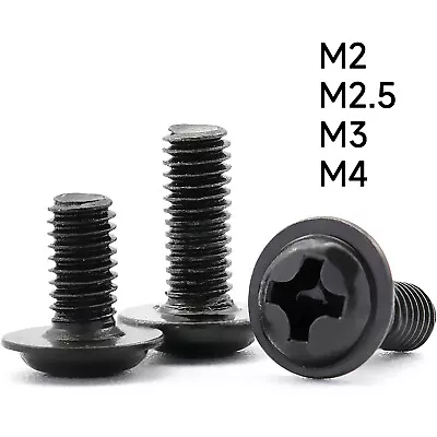 £6.50 • Buy 100 X Flanged Button Head Screws Phillips Machine Bolts Black Zinc M2 M2.5 M3 M4
