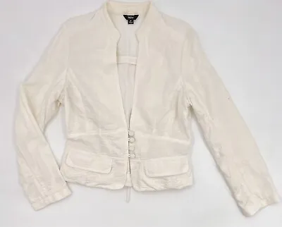 Mossimo Jacket Womens Medium Beige 4 Button Open Ruffle Tie Business Long Sleeve • $10