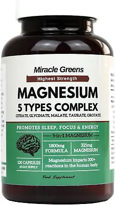 5 In 1 Magnesium Complex – Citrate Glycinate Malate Taurate & Orotate – 1800M • £21.59