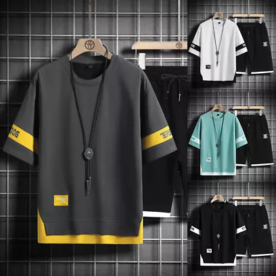 Outfit Set Two Piece Set Streetwear Tracksuit Men's Set Fashion Patchwork Color • £23.39