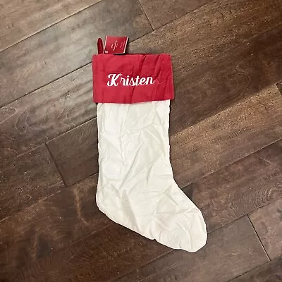 NWT Pottery Barn Classic Med Ivory Red Velvet Christmas Stocking Mono Kristen • $14