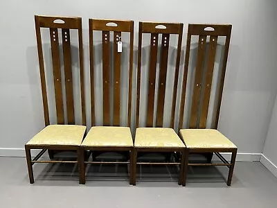£695 • Buy Set Of 4 Charles Rennie Mackintosh Solid Oak Ingram Street Reproduction Chairs