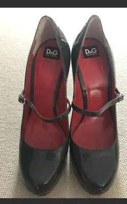 D&G Grey Patent 2.5cm Platform Shoes 13cm Stiletto Heel Red Insoles Size 39 • £69.99