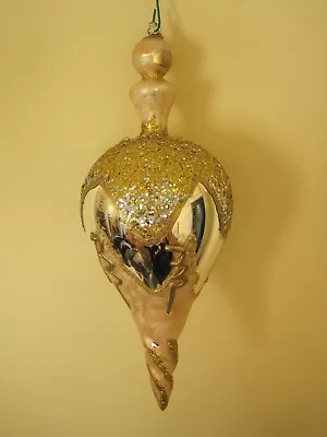 VG Vintage Blown Mercury Glass TEARDROP Finial Gold Silver Glitter Swirl 7.5  • $12.50