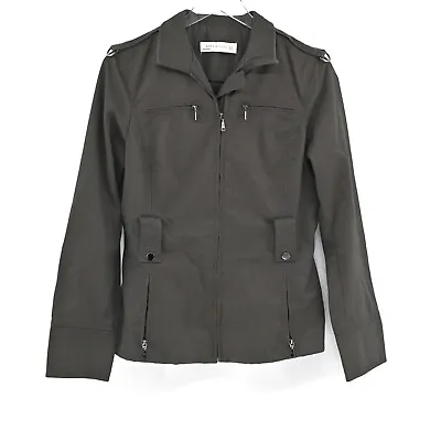 ZARA Womens Size M Military Jacket Gray Safari Utility Zip Up Nylon Blend Lined • $23.77
