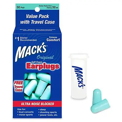 Mack's Original Ear Plugs (30 Pair) - Mint Green - Free Travel Case • £11.29