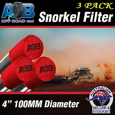 3x RED AOB Snorkel Sock Pre Filter Cleaner 4 100mm Ram Head Cover Air Filter 4WD • $68