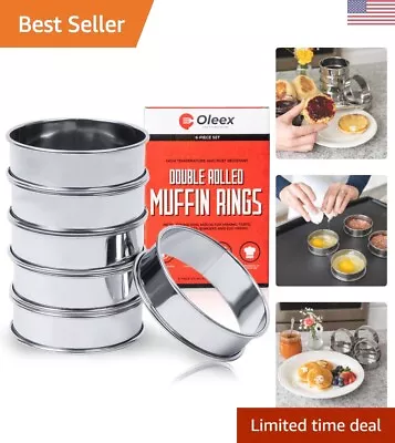 Stainless Steel Muffin Ring Set - 6 Rings With Dough Scraper - Multipurpose C... • $31.99