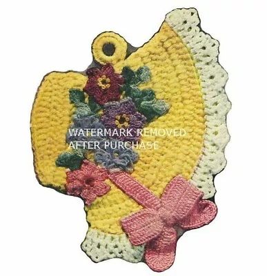 ~ Beautiful Vintage Easter Bonnet Pot Holder Reproduction Crochet Pattern ~ • $5.99