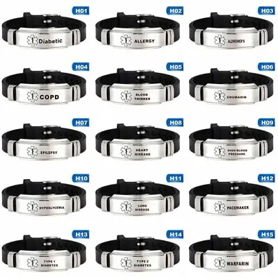 Medical Alert Bracelet Silicone Wristband Diabetes Epilepsy Stainless Steel • $9.68