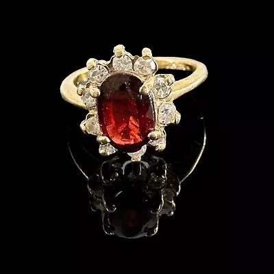 Vintage 14k Yellow Gold Garnet And Diamond Cocktail Ring Sz 3 2.21 Grams • $184.95