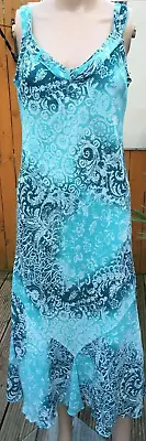 Marks And Spencer M&S Per Una Beautiful Blue Azure Mix Floral Dress 12 NEW. • £14.99